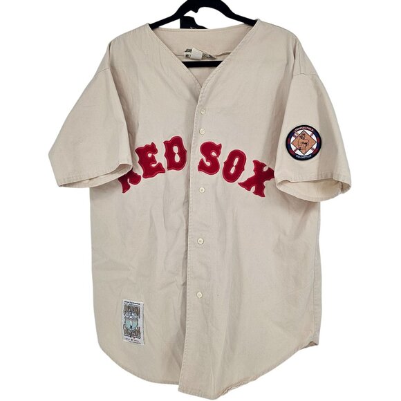 Vintage 90s Boston Red Sox Cooperstown Baseball Jersey L Cream Patch Embroidered - Picture 1 of 11
